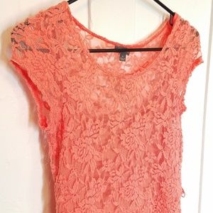 Coral Lace Skater Dress